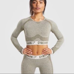 SET Gymshark Flex Crop and Flex Leggings New Khaki